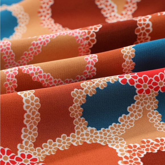 Apricot Boho Flower Print Puff Sleeve Peplum Top blouse V-Neck - Picture 9 of 13